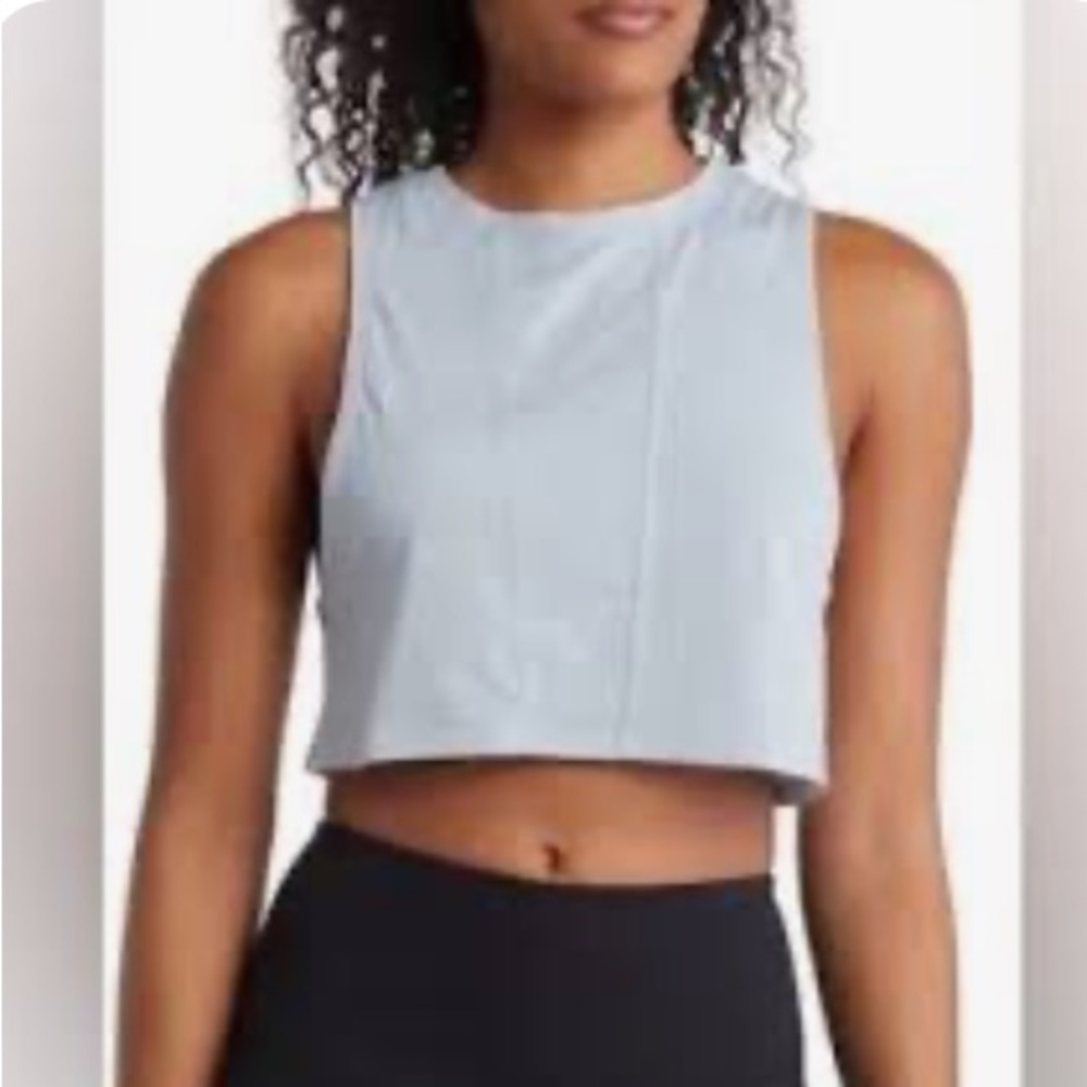 NEW Wildfox Sport Cropped Muscle Tank Workout Top Size XL Mesh Panels Blue Fog